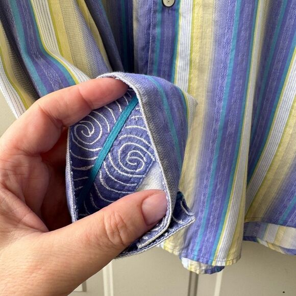 Robert Graham Shirt Mens Stripe Flip Cuff Button Up Floral Embroidered Sz XL - Picture 3 of 15